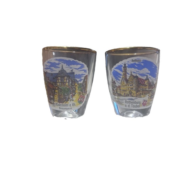 Other - Vintage 2 Gold Rim German Shot Glasses Rüdesheim a.Rh.Drosselgasse‎ + Rudesheim